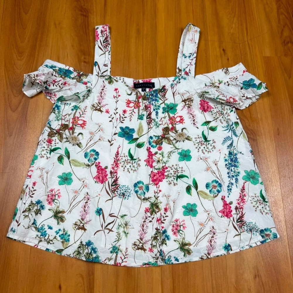 Sanctuary Womens Floral Eyelet Cold Shoulder Blouse White PinkTeal B0897CVE973 M